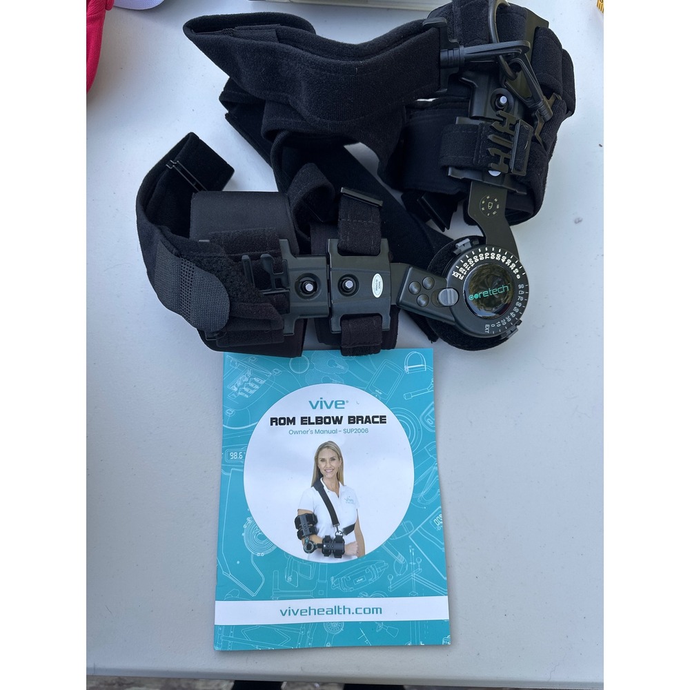 Coretech ROM Elbow Brace Right Arm Vive Health SUP2069BLKR Post Op Recovery Blk - Picture 7 of 8